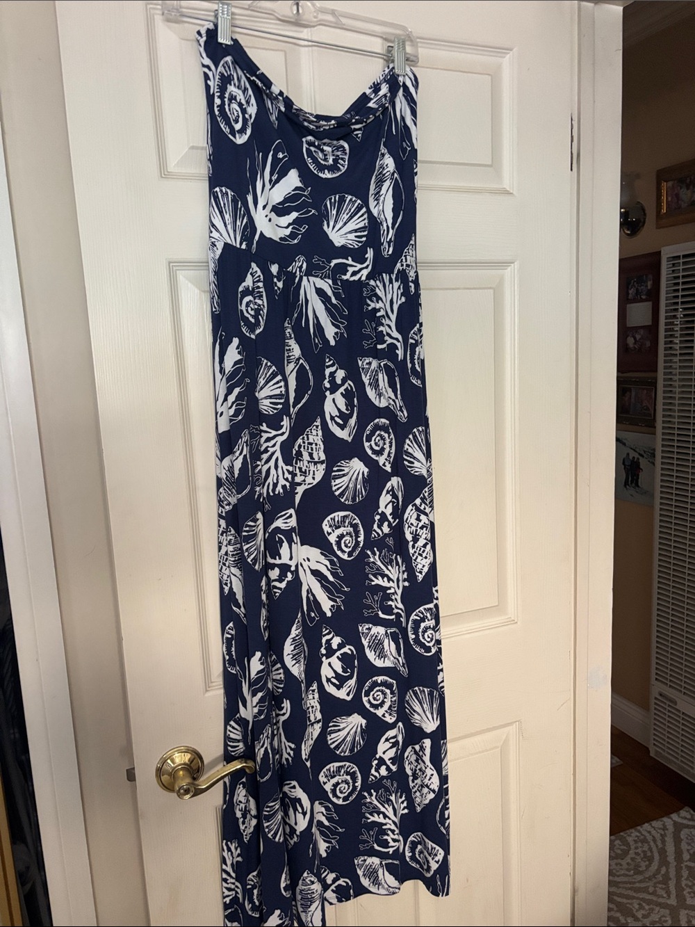 VENUS Navy and White Shell-Print Maxi Dress